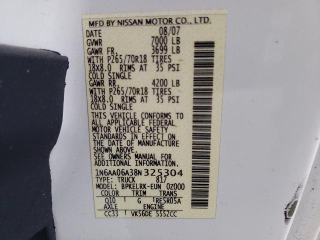 Photo 9 VIN: 1N6AA06A38N325304 - NISSAN TITAN XE 