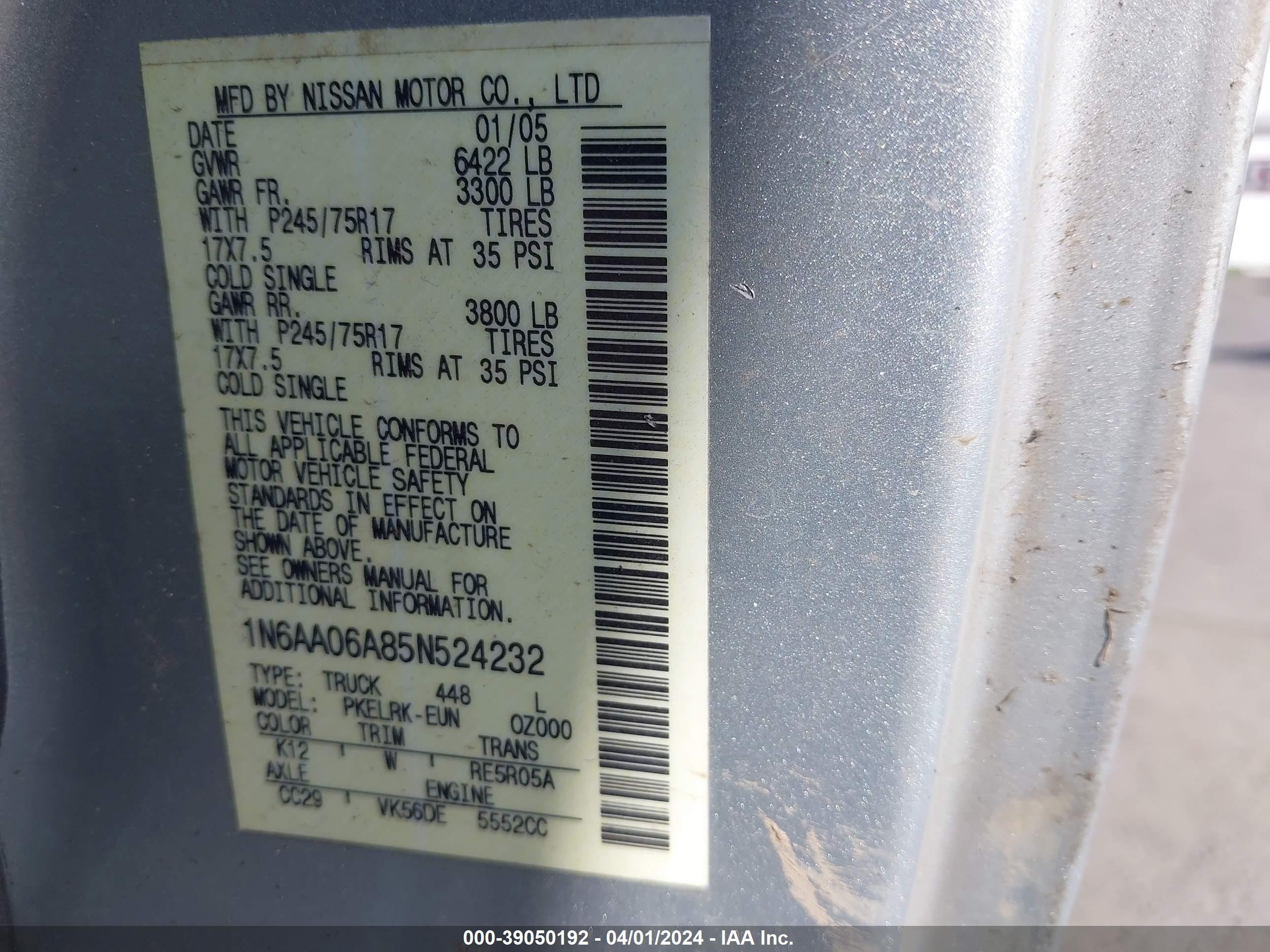 Photo 8 VIN: 1N6AA06A85N524232 - NISSAN TITAN 