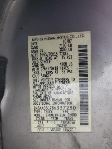 Photo 11 VIN: 1N6AA06C78N337280 - NISSAN TITAN XE 