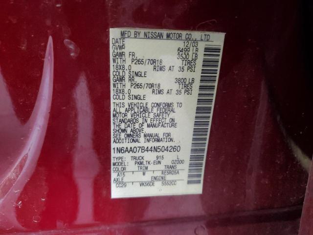 Photo 11 VIN: 1N6AA07B44N504260 - NISSAN TITAN XE 