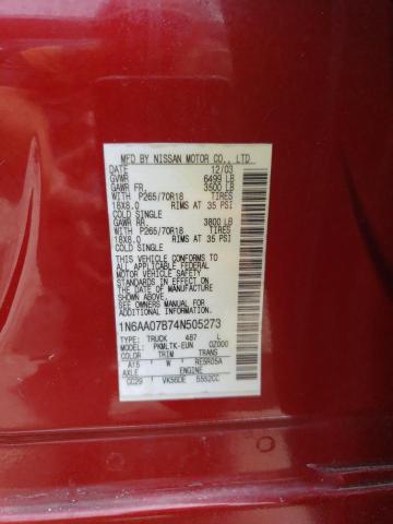 Photo 12 VIN: 1N6AA07B74N505273 - NISSAN TITAN XE 