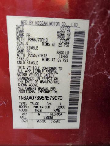 Photo 11 VIN: 1N6AA07B95N579070 - NISSAN TITAN XE 