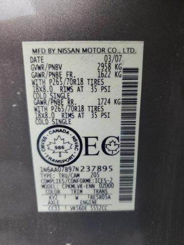 Photo 11 VIN: 1N6AA07B97N237895 - NISSAN TITAN XE 