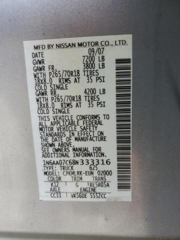 Photo 11 VIN: 1N6AA07C68N333316 - NISSAN TITAN XE 