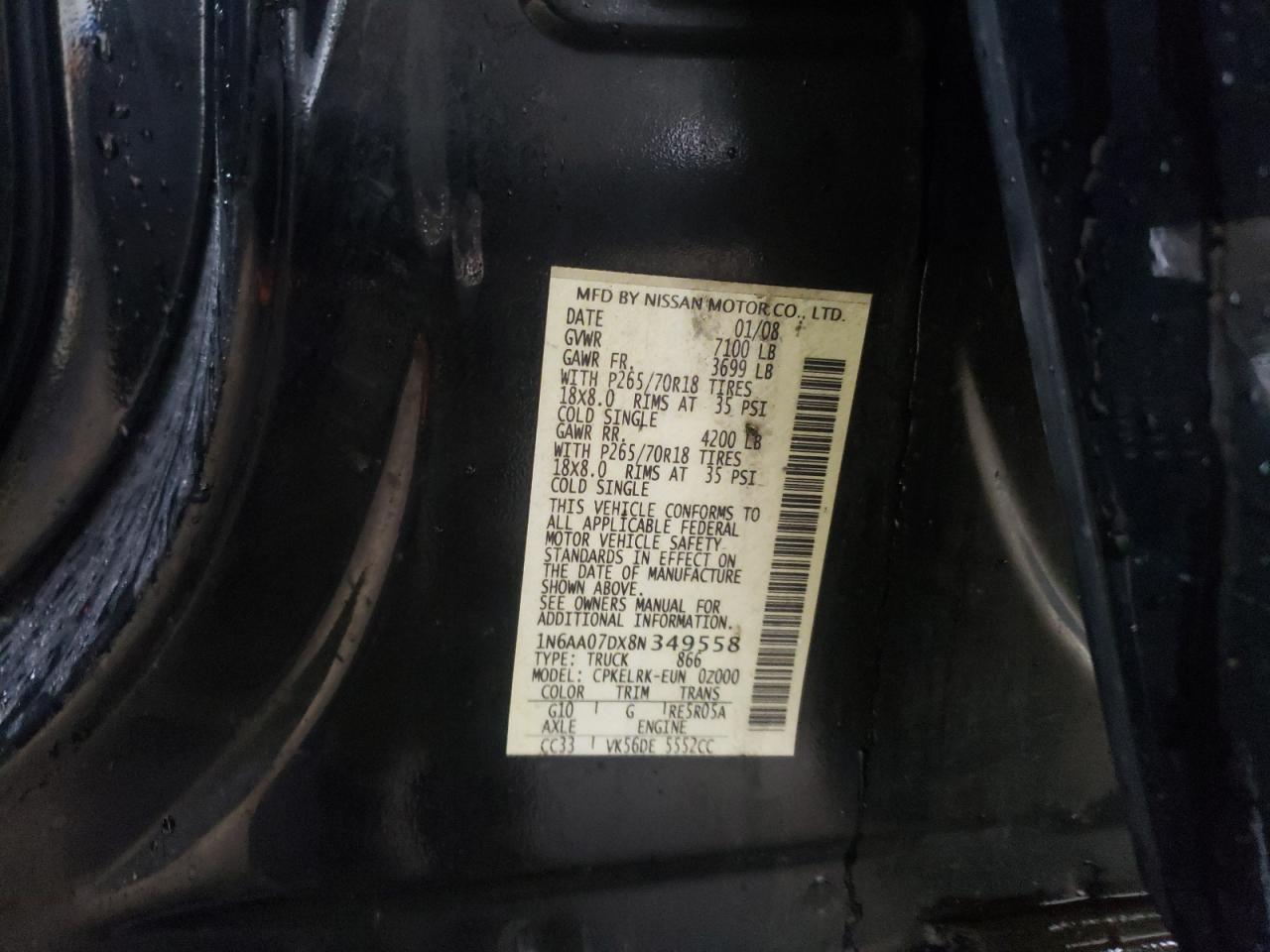 Photo 11 VIN: 1N6AA07DX8N349558 - NISSAN TITAN 