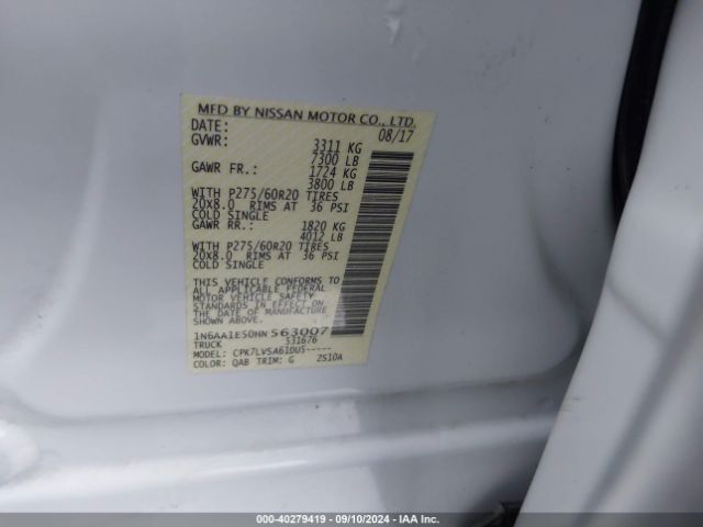 Photo 8 VIN: 1N6AA1E50HN563007 - NISSAN TITAN 