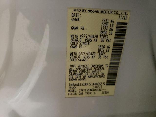 Photo 11 VIN: 1N6AA1E51KN534025 - NISSAN TITAN SV 