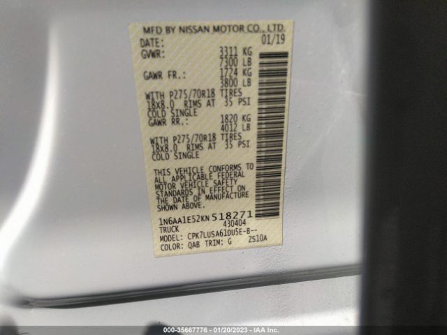 Photo 8 VIN: 1N6AA1E52KN518271 - NISSAN TITAN 