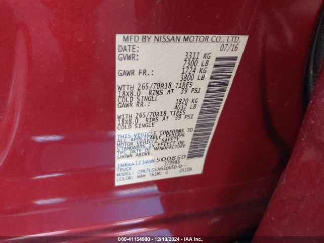 Photo 8 VIN: 1N6AA1E54HN500850 - NISSAN TITAN 