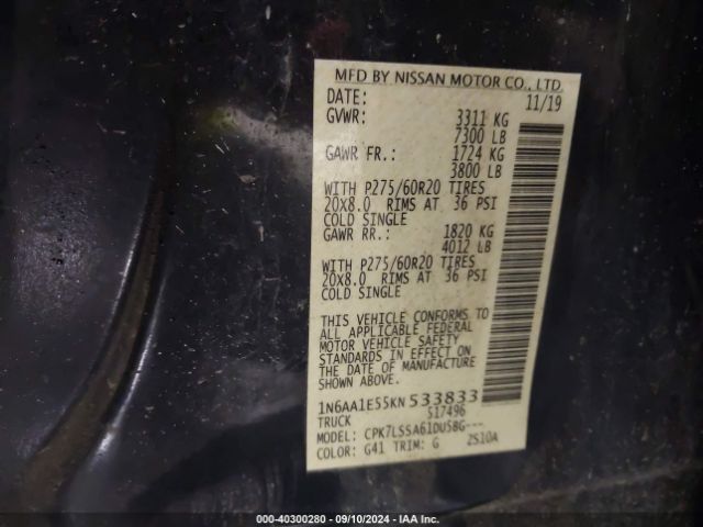 Photo 8 VIN: 1N6AA1E55KN533833 - NISSAN TITAN 