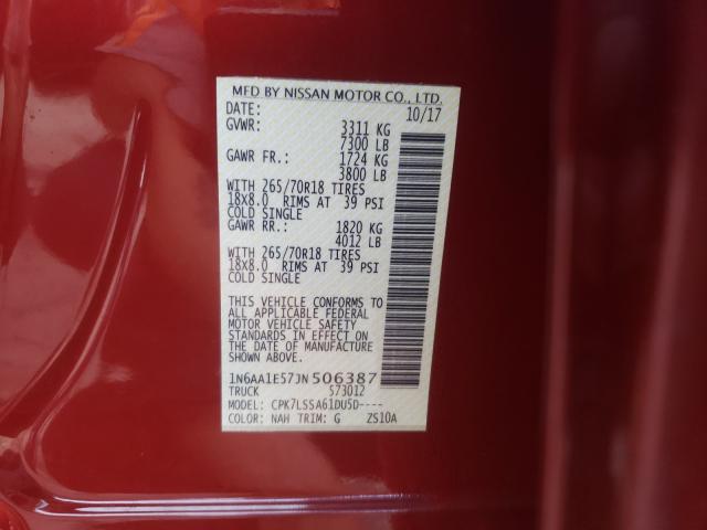 Photo 9 VIN: 1N6AA1E57JN506387 - NISSAN TITAN SV 