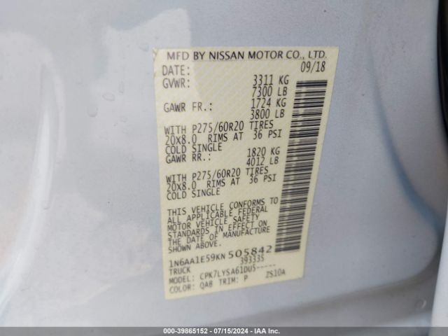 Photo 8 VIN: 1N6AA1E59KN505842 - NISSAN TITAN 