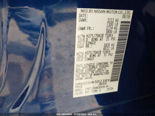 Photo 8 VIN: 1N6AA1E5XHN502389 - NISSAN TITAN 