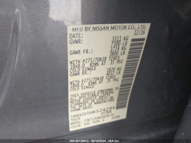 Photo 8 VIN: 1N6AA1E5XHN524294 - NISSAN TITAN 