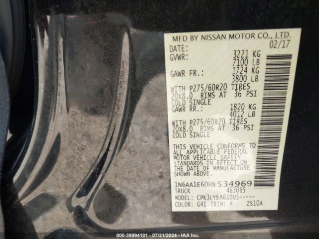 Photo 8 VIN: 1N6AA1E60HN534969 - NISSAN TITAN 