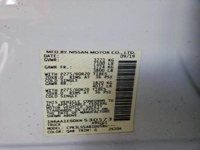 Photo 9 VIN: 1N6AA1E60KN530573 - NISSAN TITAN PLAT 