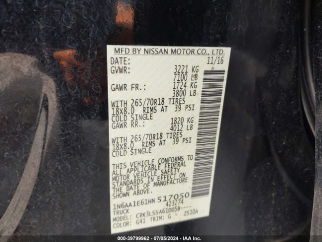 Photo 8 VIN: 1N6AA1E61HN517050 - NISSAN TITAN 