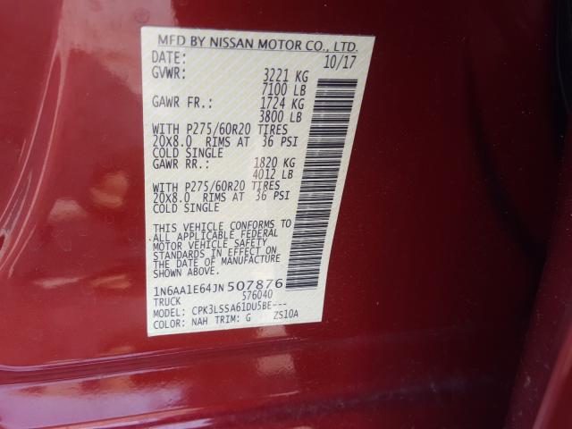 Photo 9 VIN: 1N6AA1E64JN507876 - NISSAN TITAN SV 