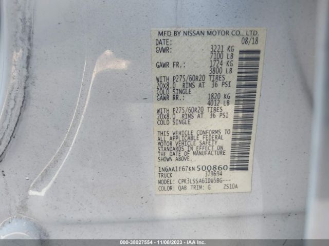 Photo 8 VIN: 1N6AA1E67KN500860 - NISSAN TITAN 