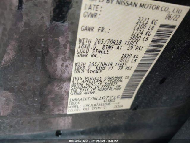 Photo 8 VIN: 1N6AA1EE2NN107716 - NISSAN TITAN 