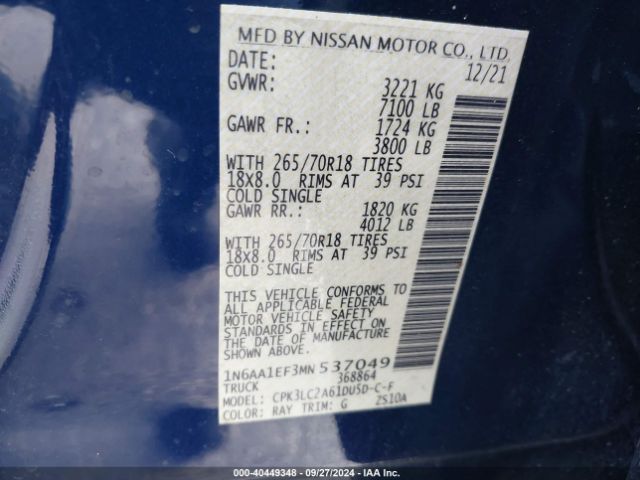 Photo 8 VIN: 1N6AA1EF3MN537049 - NISSAN TITAN 