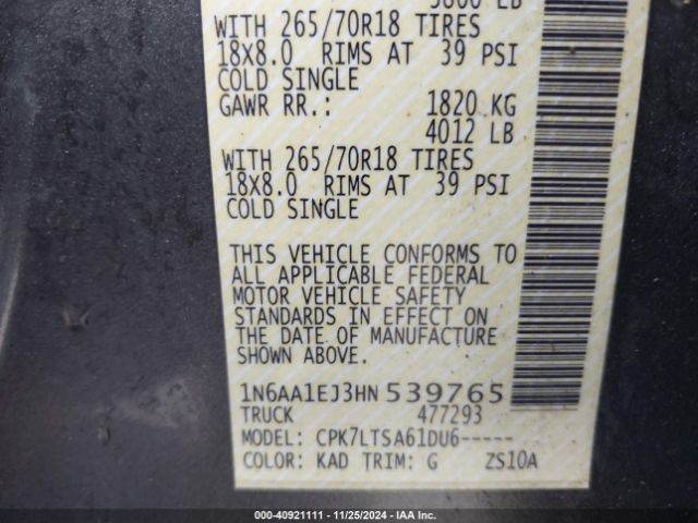 Photo 8 VIN: 1N6AA1EJ3HN539765 - NISSAN TITAN 