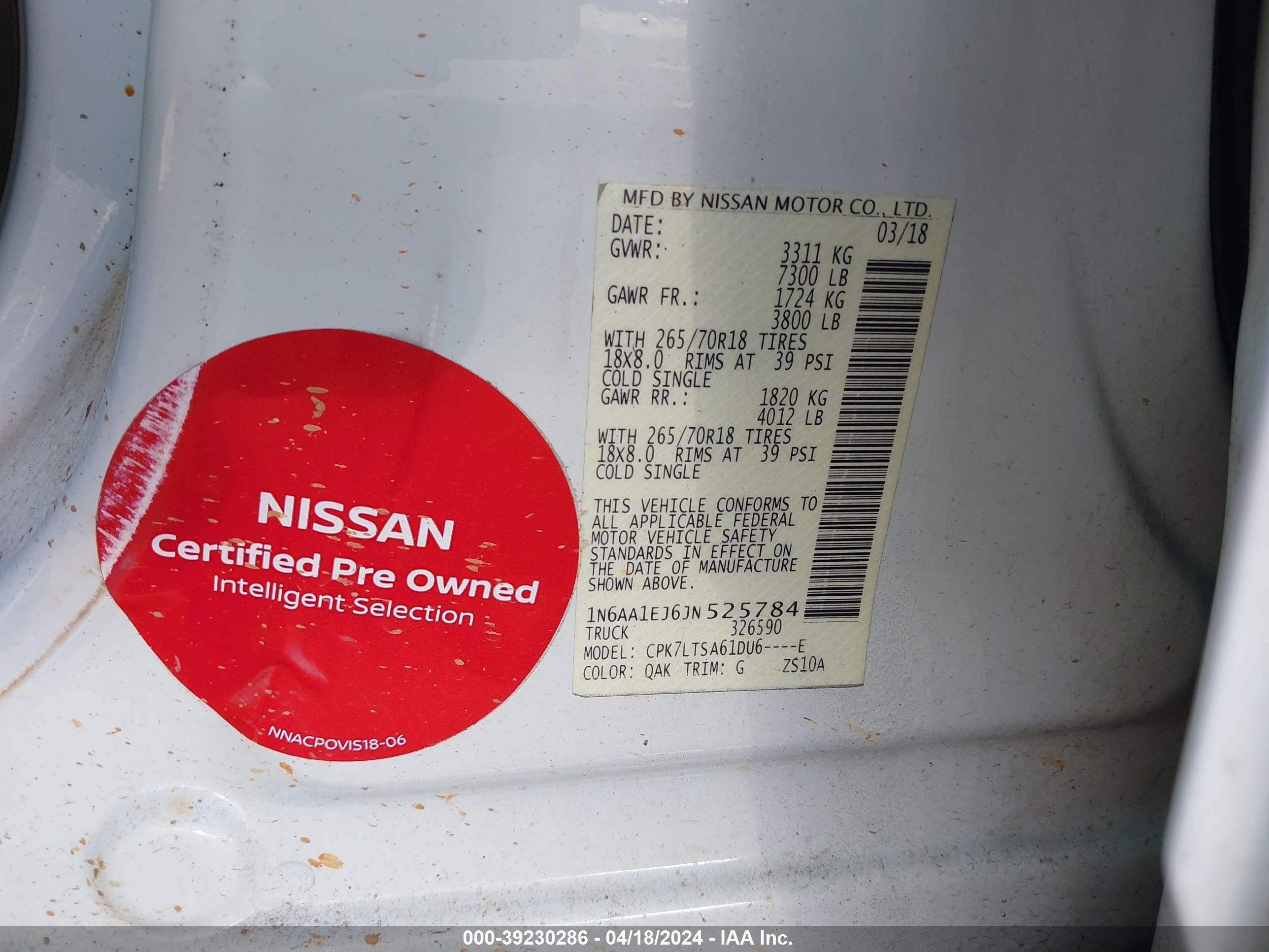 Photo 8 VIN: 1N6AA1EJ6JN525784 - NISSAN TITAN 