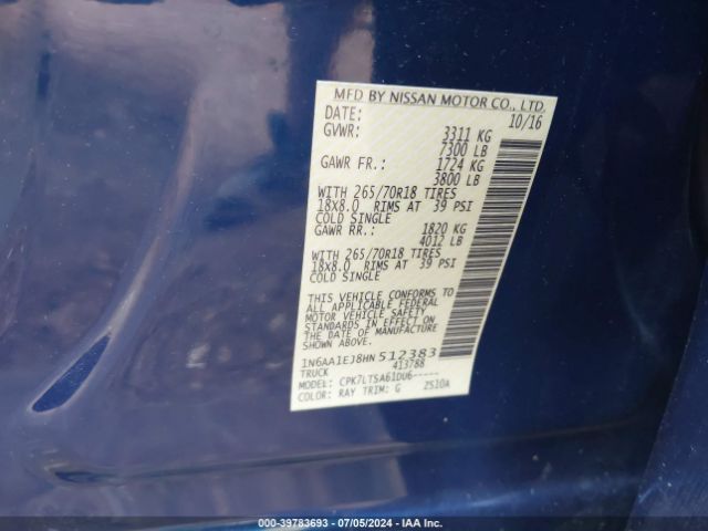 Photo 8 VIN: 1N6AA1EJ8HN512383 - NISSAN TITAN 