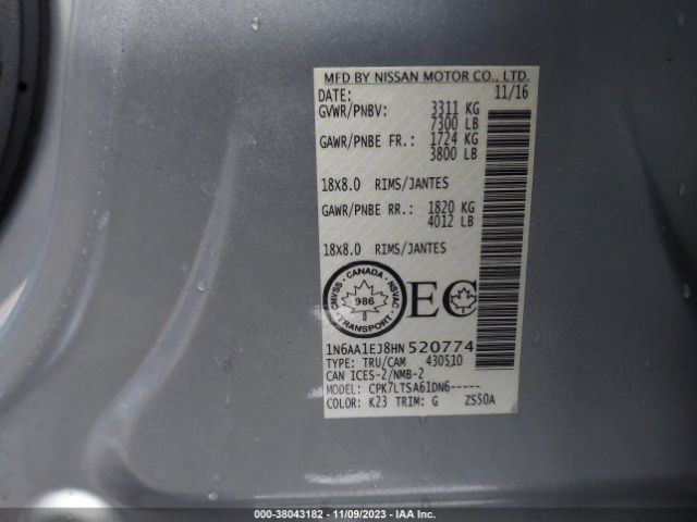 Photo 8 VIN: 1N6AA1EJ8HN520774 - NISSAN TITAN 