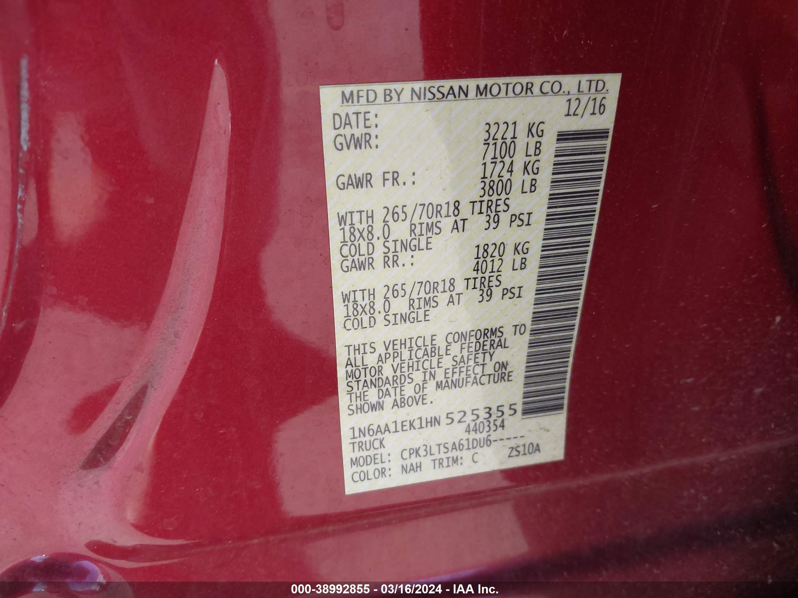 Photo 8 VIN: 1N6AA1EK1HN525355 - NISSAN TITAN 