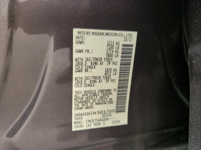 Photo 9 VIN: 1N6AA1EK3JN501709 - NISSAN TITAN S 