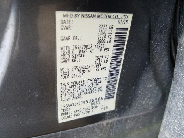 Photo 9 VIN: 1N6AA1EK5JN518589 - NISSAN TITAN S 