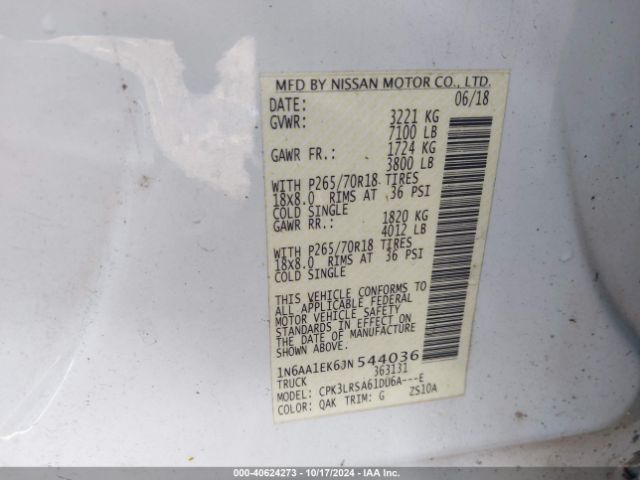 Photo 8 VIN: 1N6AA1EK6JN544036 - NISSAN TITAN 