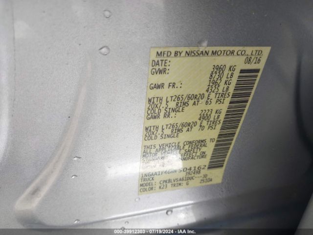 Photo 8 VIN: 1N6AA1F46HN504162 - NISSAN TITAN 