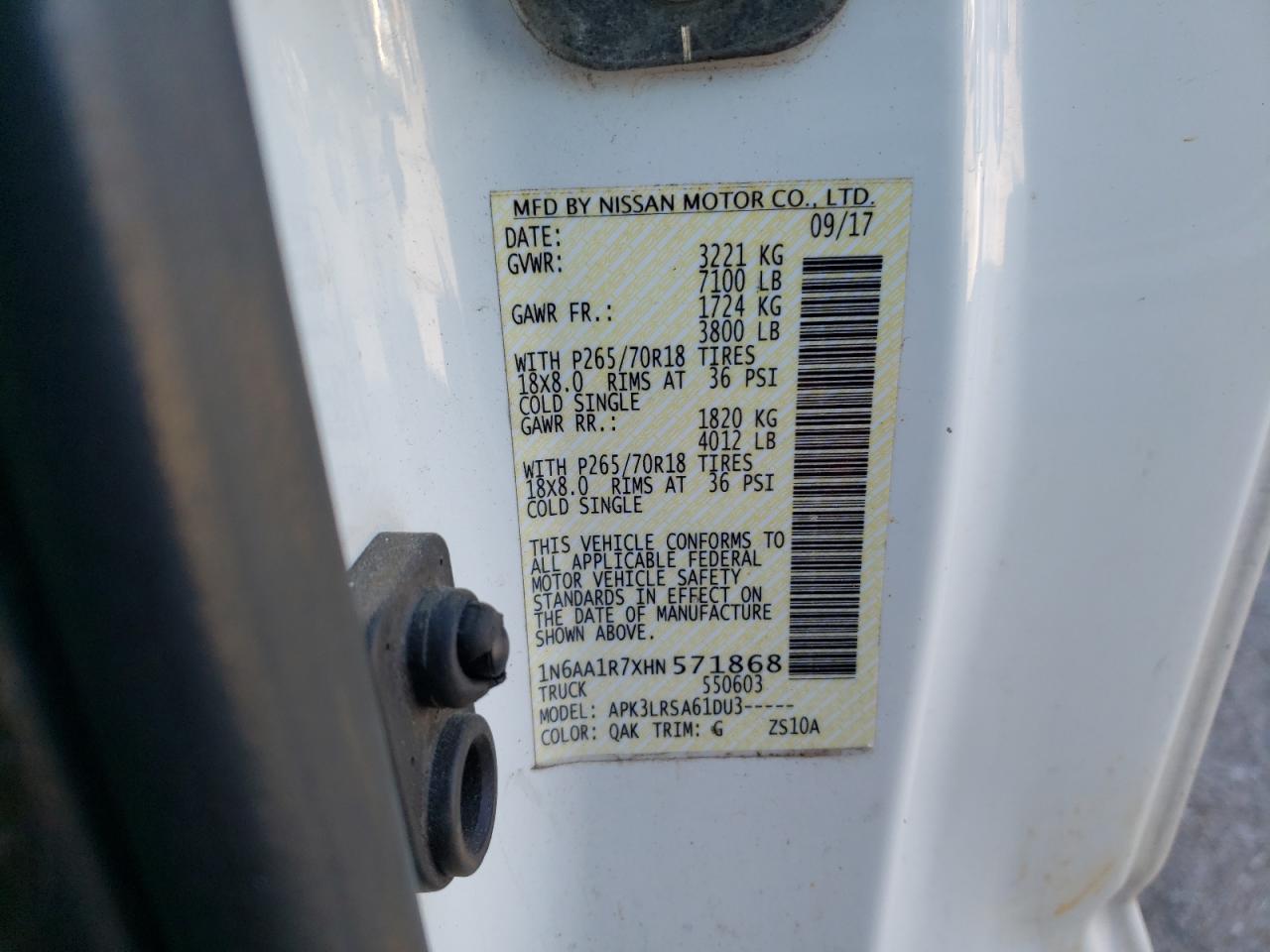 Photo 12 VIN: 1N6AA1R7XHN571868 - NISSAN TITAN 