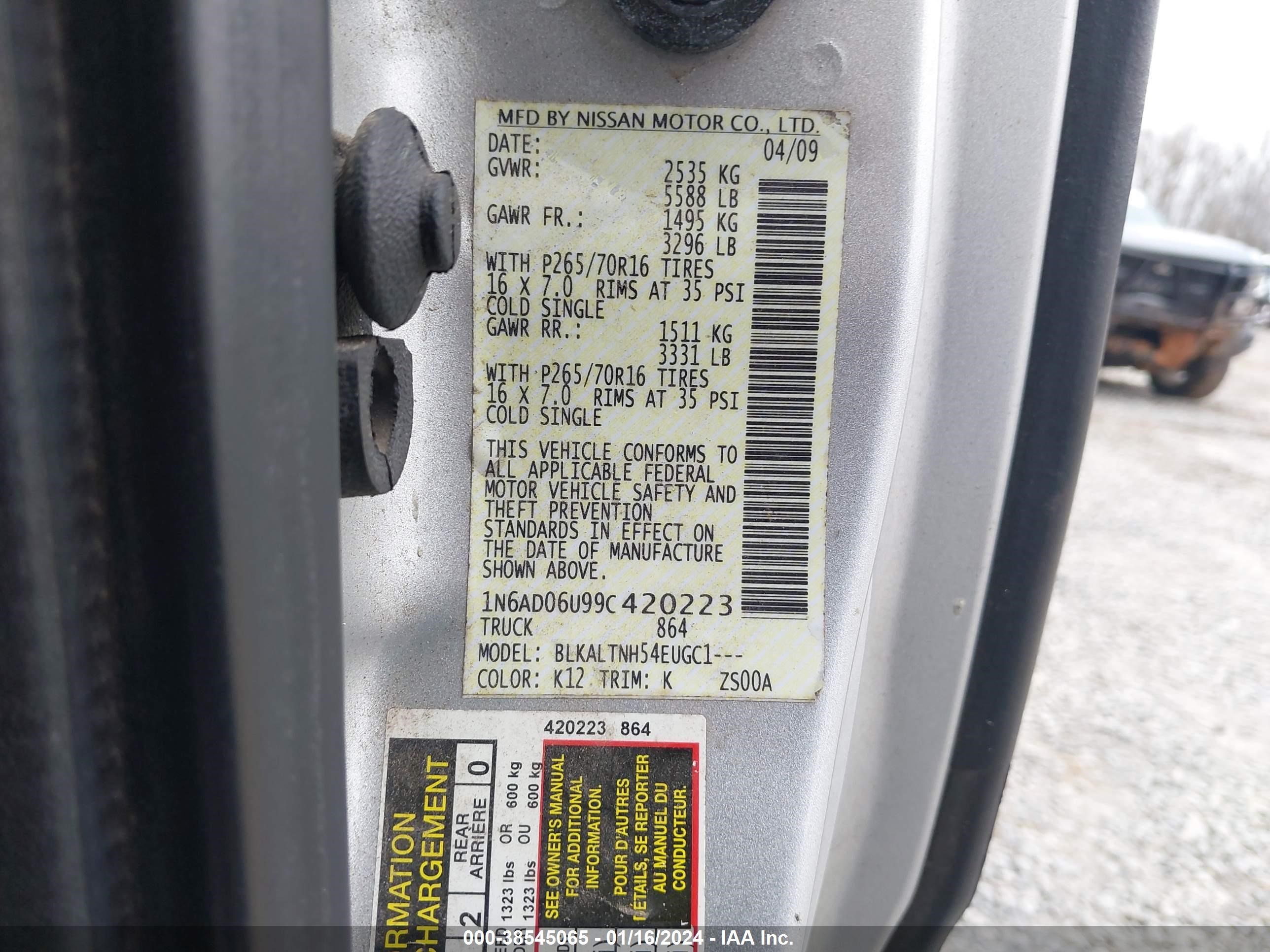 Photo 8 VIN: 1N6AD06U99C420223 - NISSAN NAVARA (FRONTIER) 