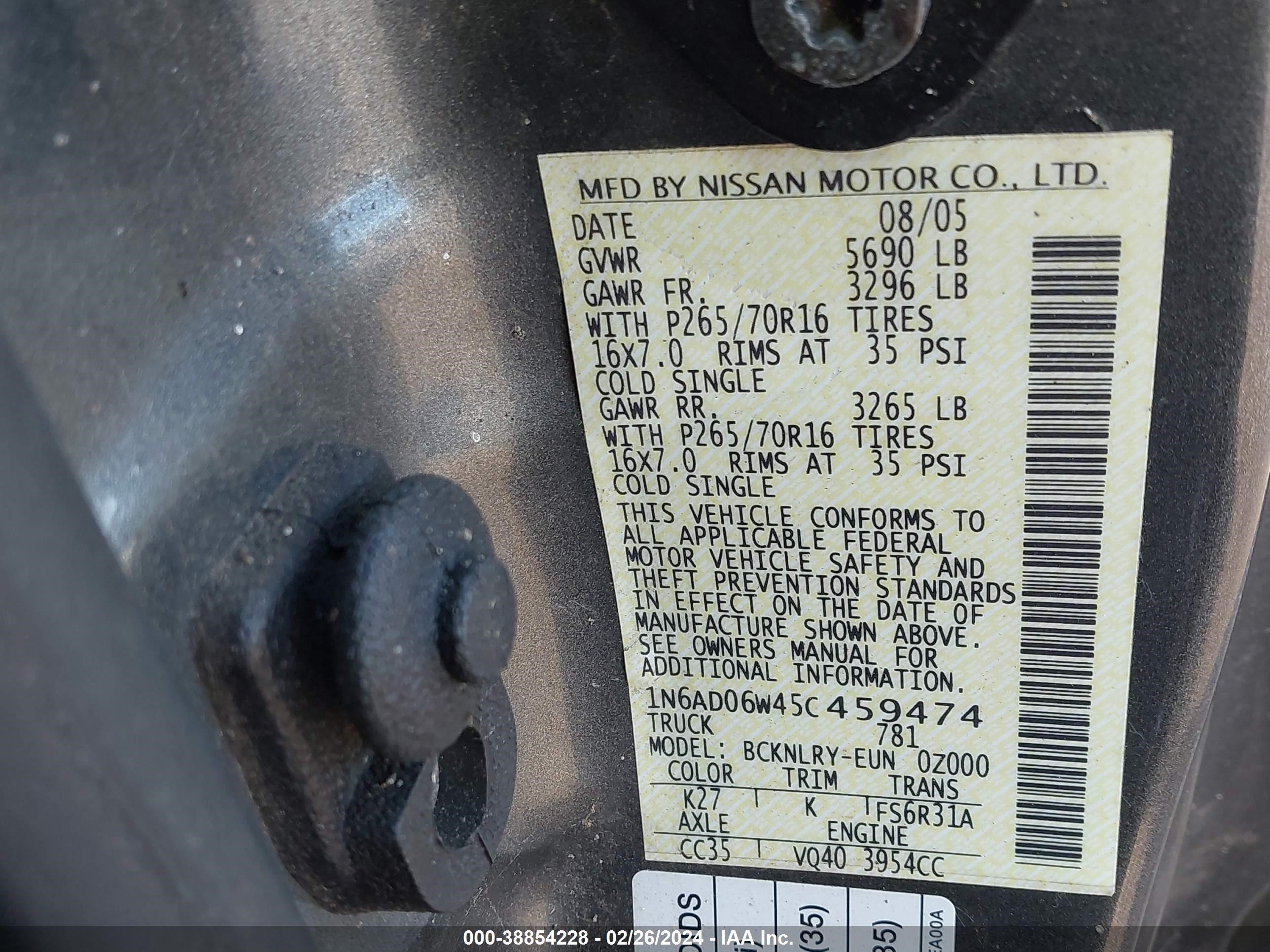 Photo 8 VIN: 1N6AD06W45C459474 - NISSAN NAVARA (FRONTIER) 