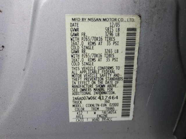 Photo 11 VIN: 1N6AD07W06C417464 - NISSAN FRONTIER C 