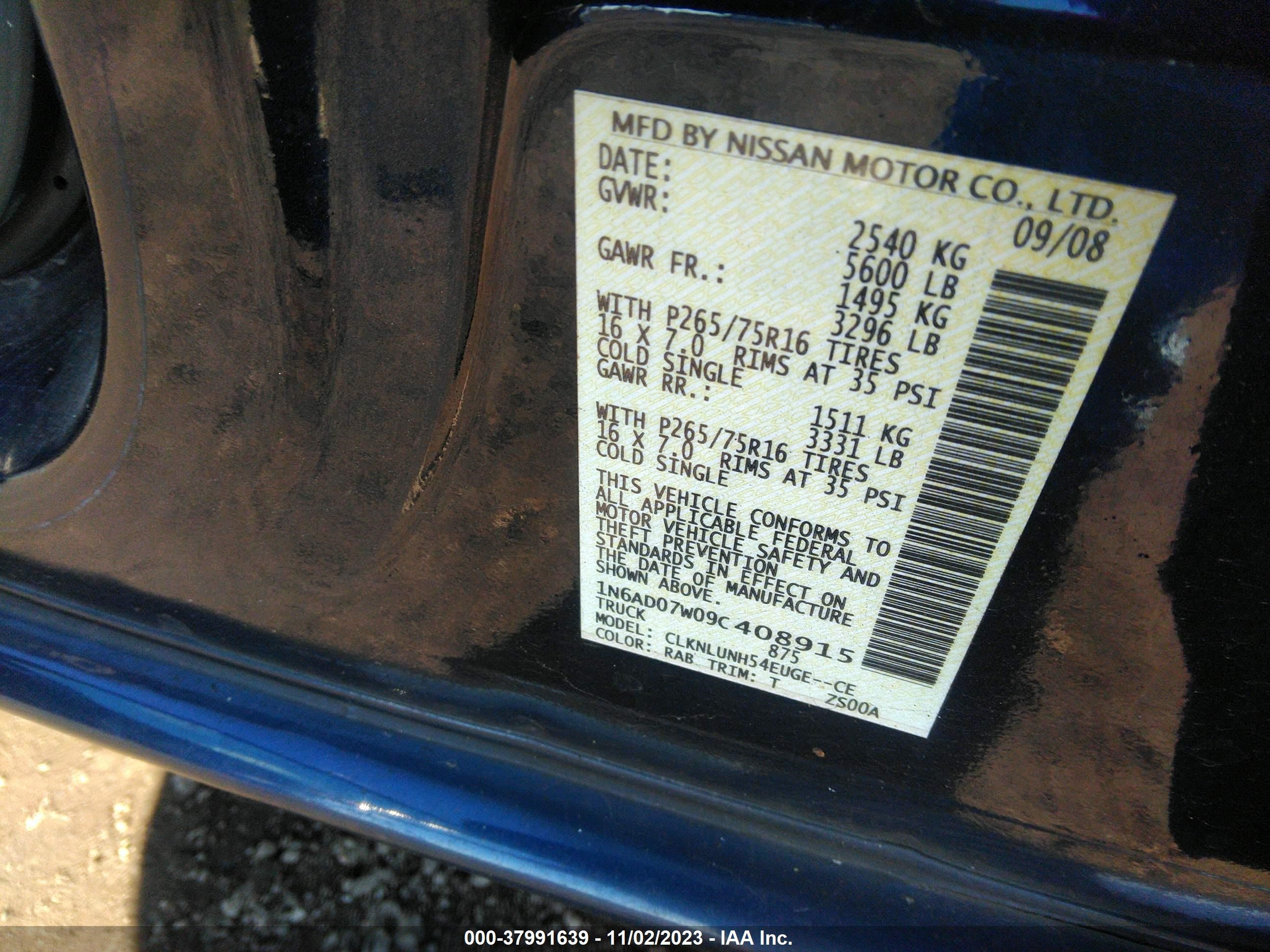 Photo 8 VIN: 1N6AD07W09C408915 - NISSAN NAVARA (FRONTIER) 