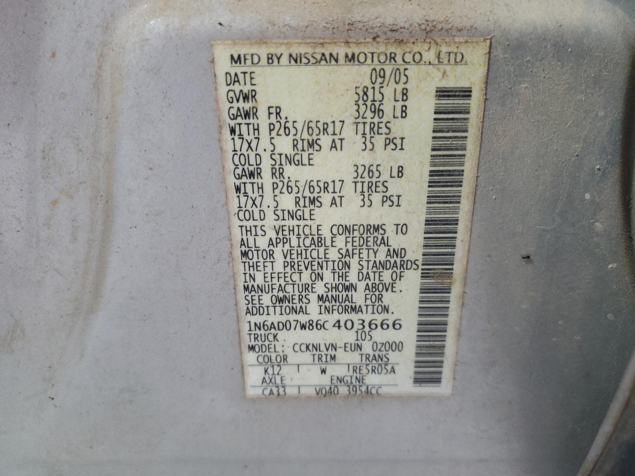 Photo 11 VIN: 1N6AD07W86C403666 - NISSAN NAVARA (FRONTIER) 