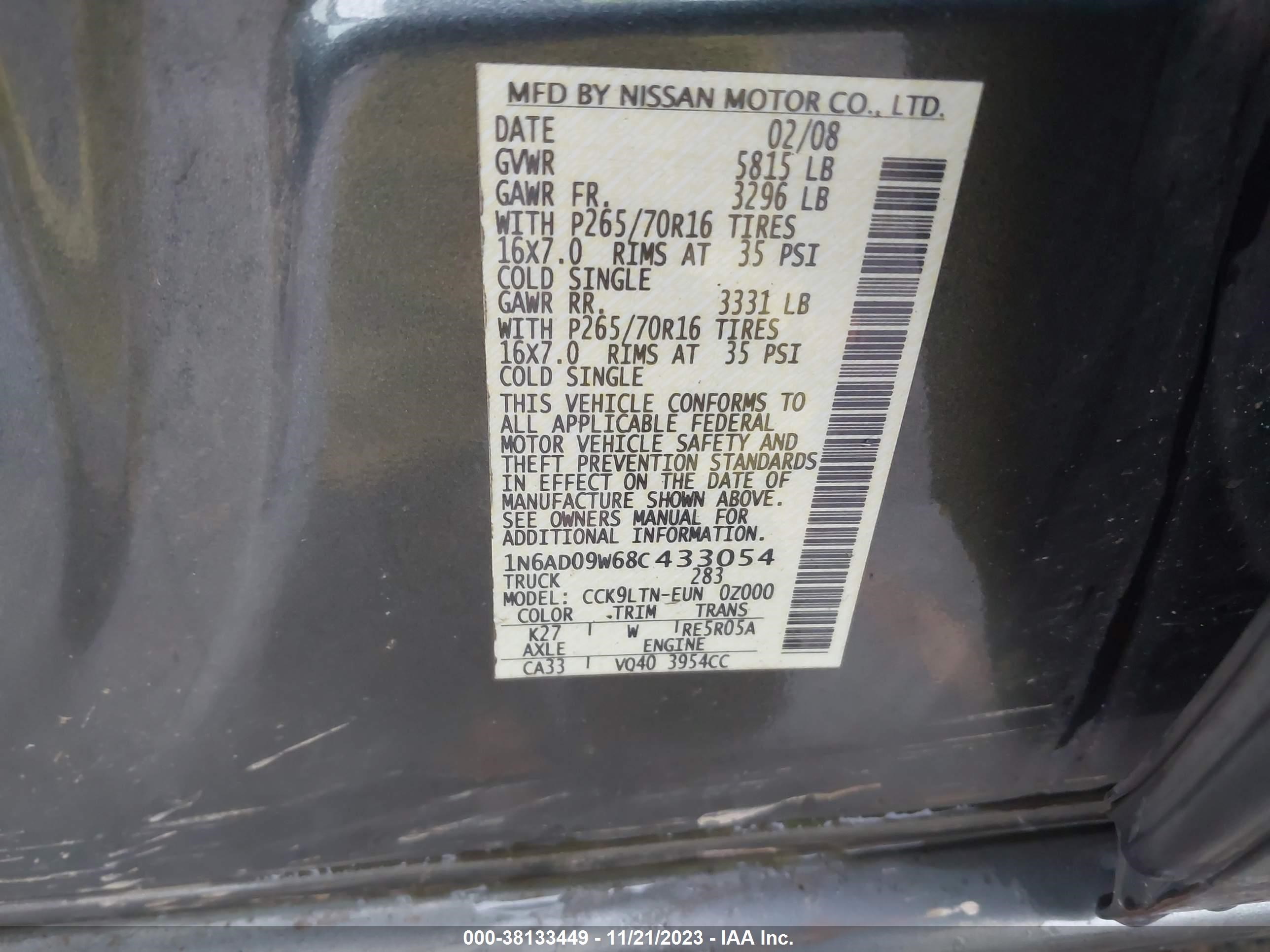 Photo 8 VIN: 1N6AD09W68C433054 - NISSAN NAVARA (FRONTIER) 