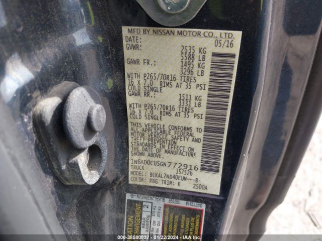 Photo 8 VIN: 1N6AD0CU5GN772916 - NISSAN FRONTIER 