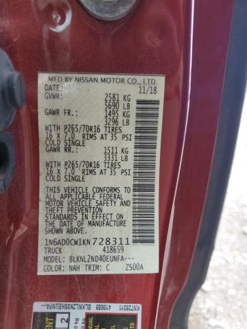 Photo 11 VIN: 1N6AD0CW1KN728311 - NISSAN FRONTIER 