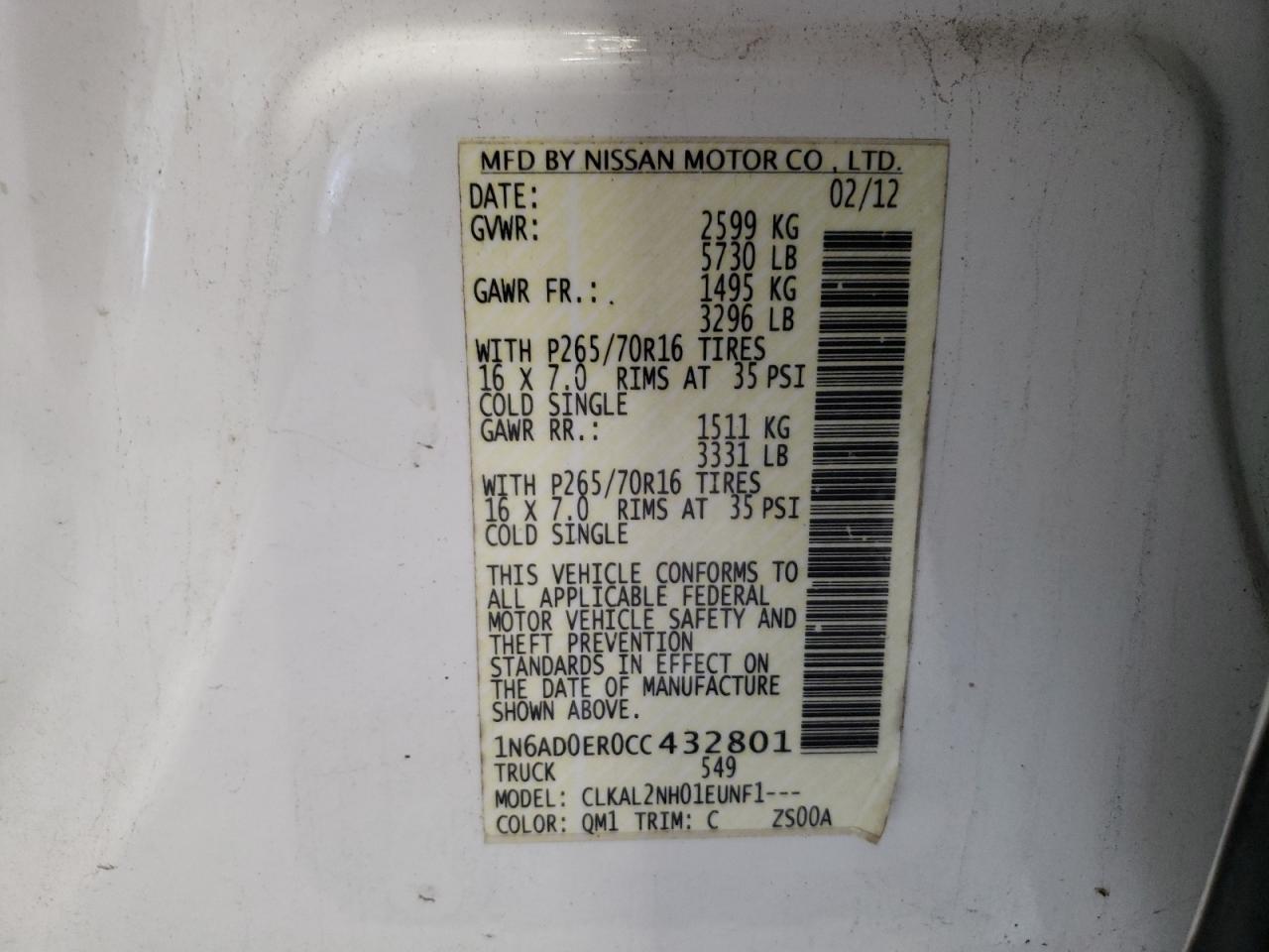 Photo 12 VIN: 1N6AD0ER0CC432801 - NISSAN NAVARA (FRONTIER) 