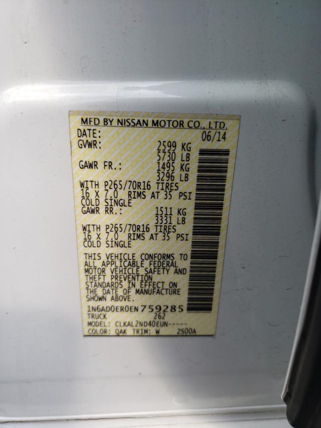 Photo 9 VIN: 1N6AD0ER0EN759285 - NISSAN FRONTIER S 