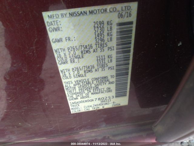 Photo 8 VIN: 1N6AD0ER0GN780253 - NISSAN FRONTIER 