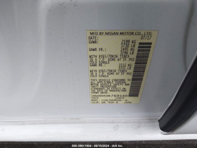 Photo 8 VIN: 1N6AD0ER1HN769540 - NISSAN FRONTIER 