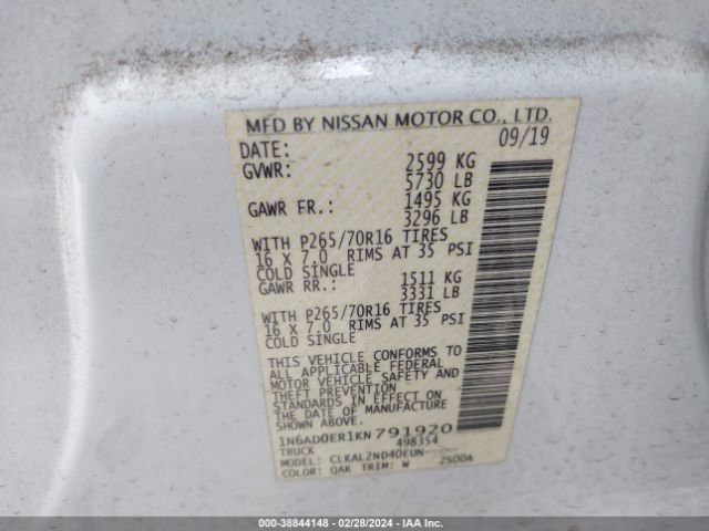 Photo 8 VIN: 1N6AD0ER1KN791920 - NISSAN FRONTIER 