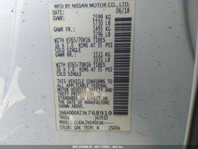 Photo 8 VIN: 1N6AD0ER2JN768919 - NISSAN FRONTIER 