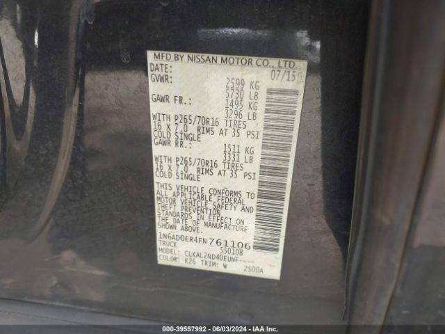 Photo 8 VIN: 1N6AD0ER4FN761106 - NISSAN FRONTIER 